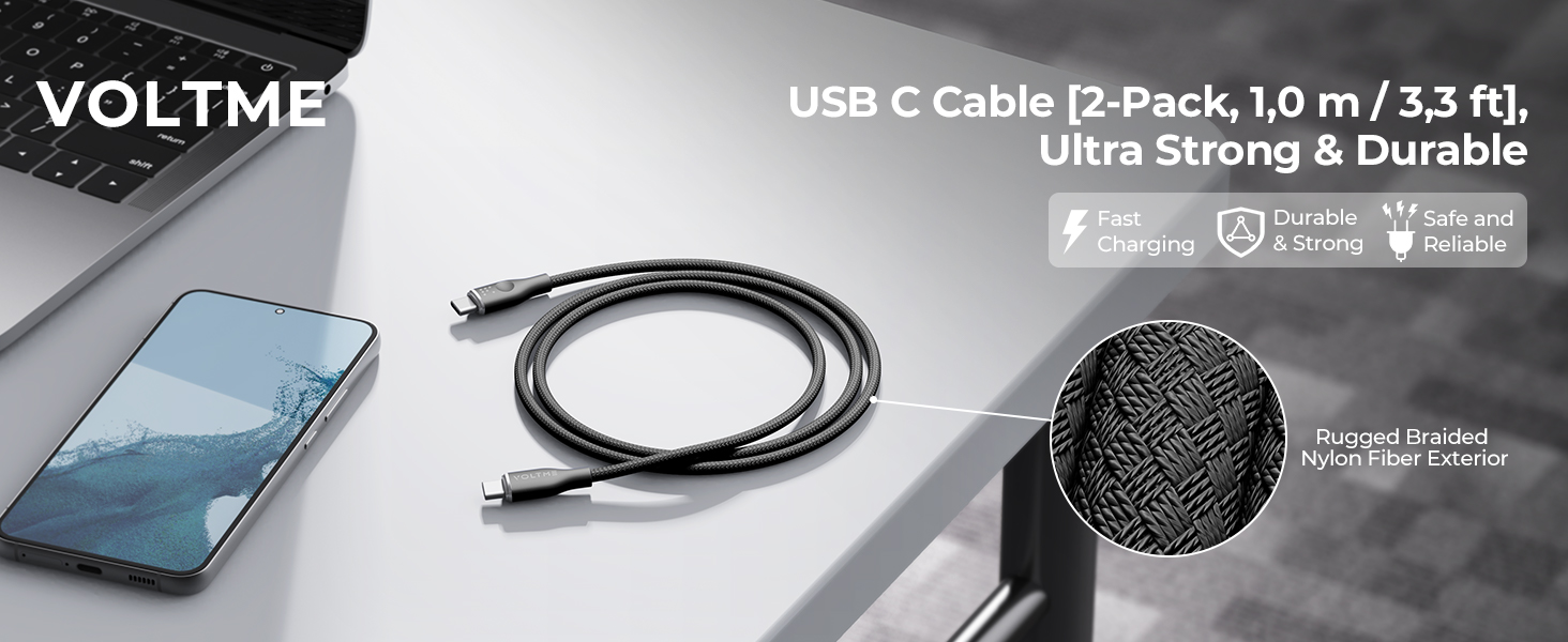 Voltme Powerlink Rugg Double Nylon Cable Type C to Type C 5A